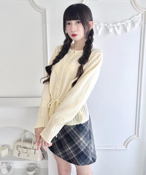 クロシェ切り替えリボンカーディガン | LO2254006 | イエロー