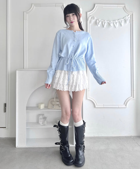 クロシェ切り替えリボンカーディガン | LO2254006 | ライトブルー