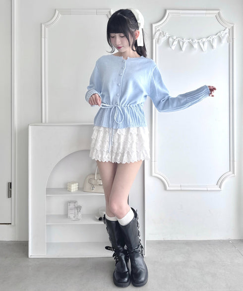 クロシェ切り替えリボンカーディガン | LO2254006 | ライトブルー