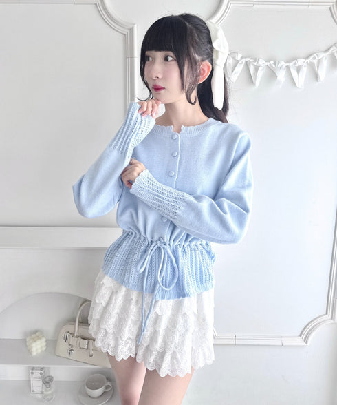 クロシェ切り替えリボンカーディガン | LO2254006 | ライトブルー