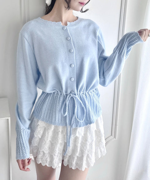 クロシェ切り替えリボンカーディガン | LO2254006 | ライトブルー