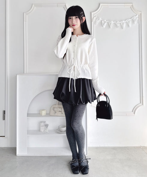 クロシェ切り替えリボンカーディガン | LO2254006 | オフホワイト