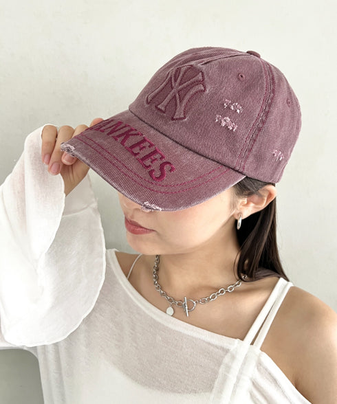 MLB KOREA(エムエルビーコリア)/ヴィンテージ ダメージ エンボス加工 ベースボール キャップ 帽子/Vintage Embossed Damage Unstruck Ball Cap | AT5253065 | ワインレッド