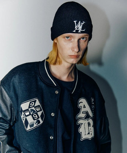 WOOALONG(ウアロン)/ワンポイント ロゴ刺繍 ビーニー ニット帽/Big logo beanie | AT5253064 | ブラック