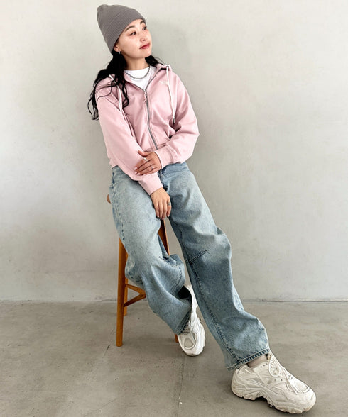 THE NORTH FACE(ザ・ノースフェイス)/ワンポイント ロゴ刺繍 ダブルジップパーカー フーディ ショート丈/W'S VELUNA HOOD ZIP UP | IM2253068 | ピンク