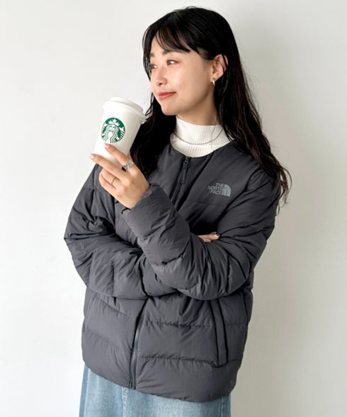 THE NORTH FACE(ザ・ノースフェイス)/軽量 ワンポイントロゴ ノーカラー ブルゾン ダウンジャケット/M'S POPLAR DOWN JACKET (RDS) | IM2253069 | チャコールグレー