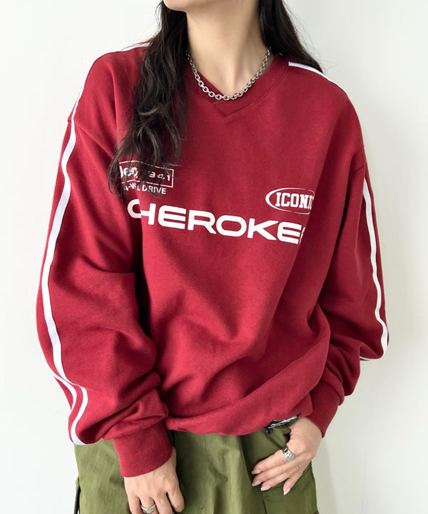 JEEP(ジープ)/サイドライン Vネック プルオーバー スウェット/CHEROKEE V-neck Sweatshirt | AT2253072 | バーガンディー