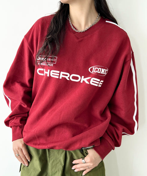 JEEP(ジープ)/サイドライン Vネック プルオーバー スウェット/CHEROKEE V-neck Sweatshirt | AT2253072 | バーガンディー