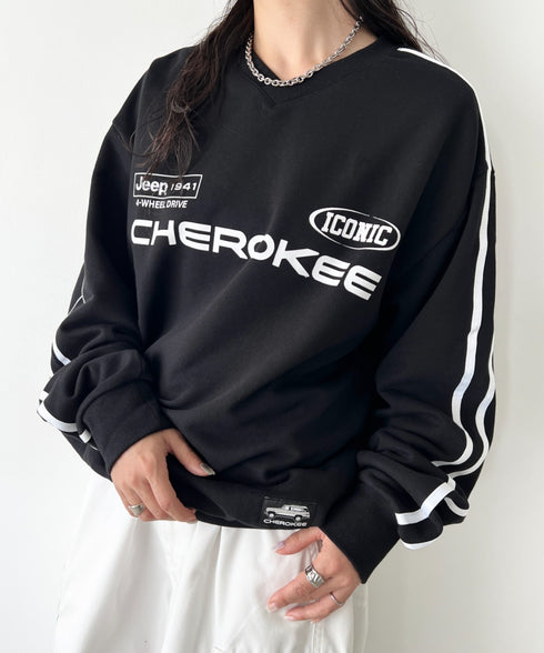 JEEP(ジープ)/サイドライン Vネック プルオーバー スウェット/CHEROKEE V-neck Sweatshirt | AT2253072 | ブラック