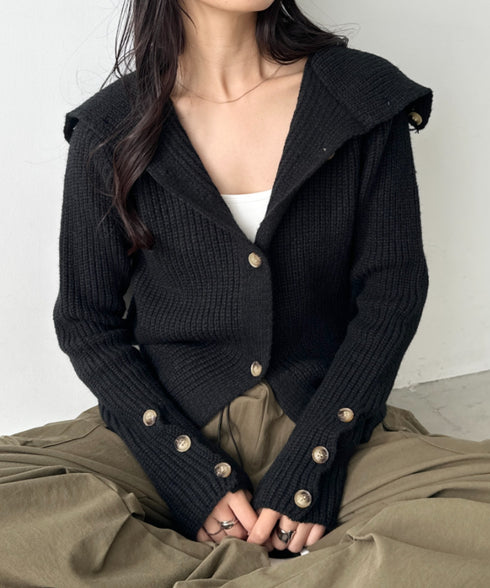 袖ボタンスタンドカラーニットカーディガン | CL2256041 | ブラック