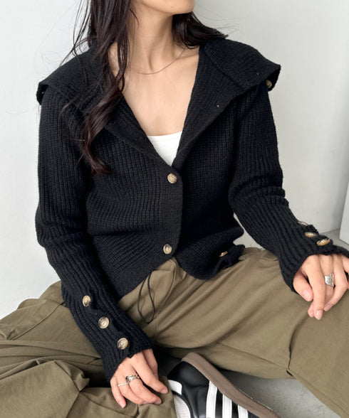 袖ボタンスタンドカラーニットカーディガン | CL2256041 | ブラック
