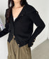 袖ボタンスタンドカラーニットカーディガン | CL2256041 | ブラック