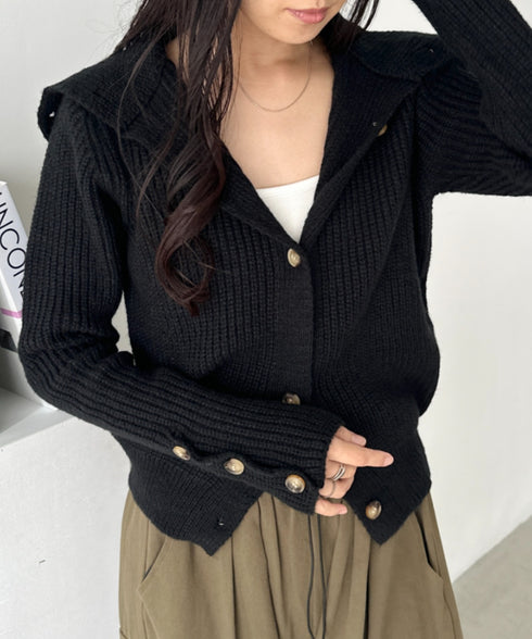 袖ボタンスタンドカラーニットカーディガン | CL2256041 | ブラック
