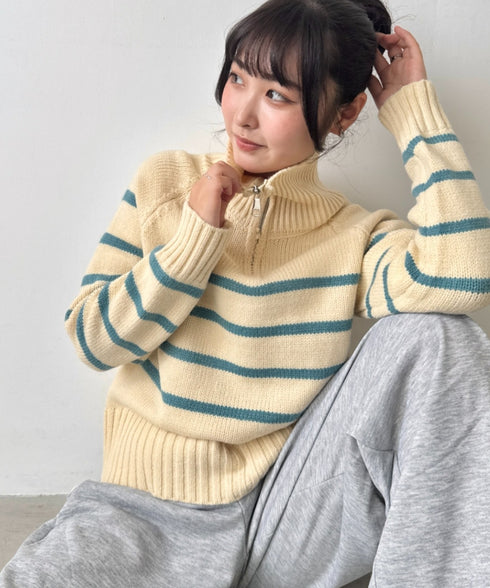 ボーダーハーフジップニットトップス | SL2254002 | イエロー