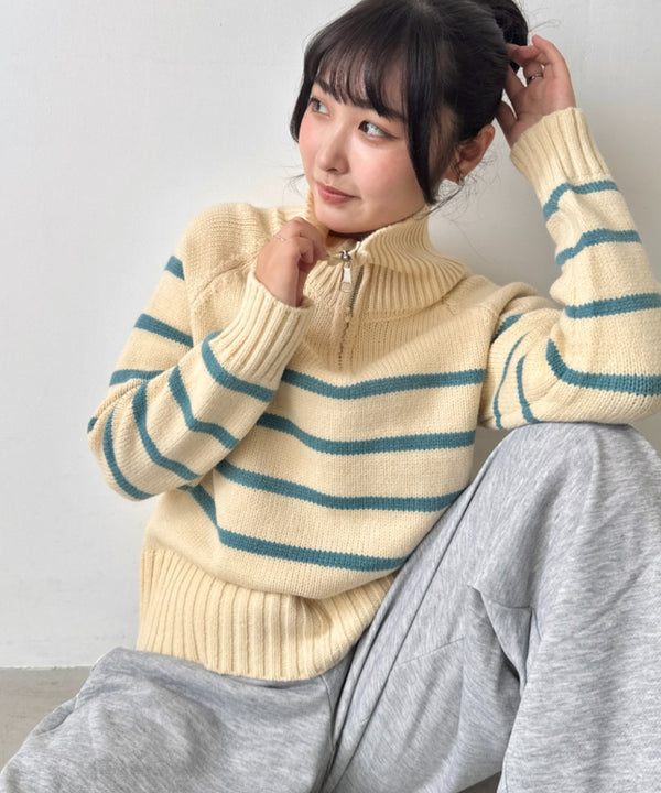 ボーダーハーフジップニットトップス | SL2254002 | イエロー