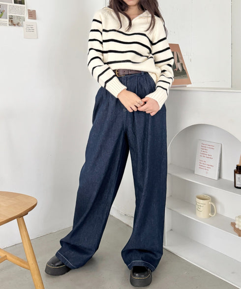 ボーダーハーフジップニットトップス | SL2254002 | アイボリー