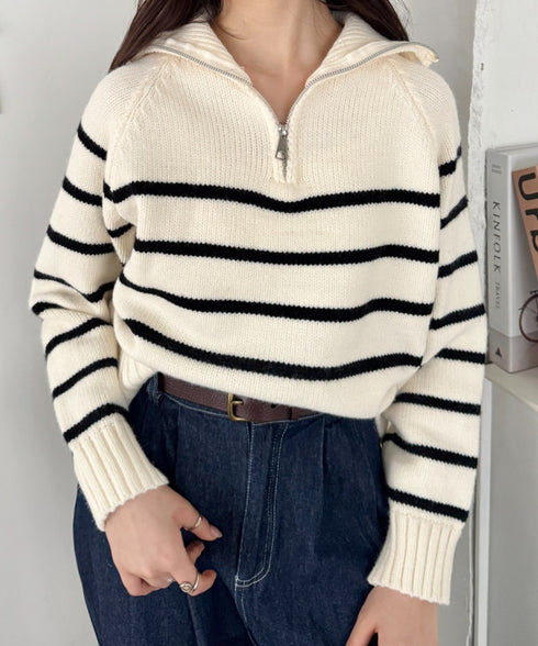 ボーダーハーフジップニットトップス | SL2254002 | アイボリー