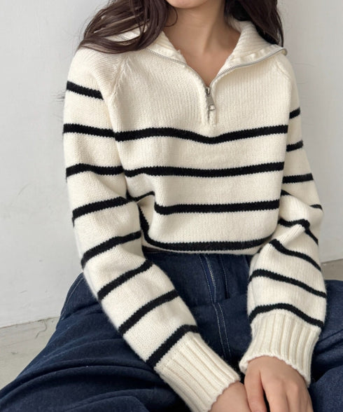 ボーダーハーフジップニットトップス | SL2254002 | アイボリー