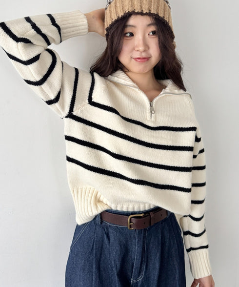 ボーダーハーフジップニットトップス | SL2254002 | アイボリー