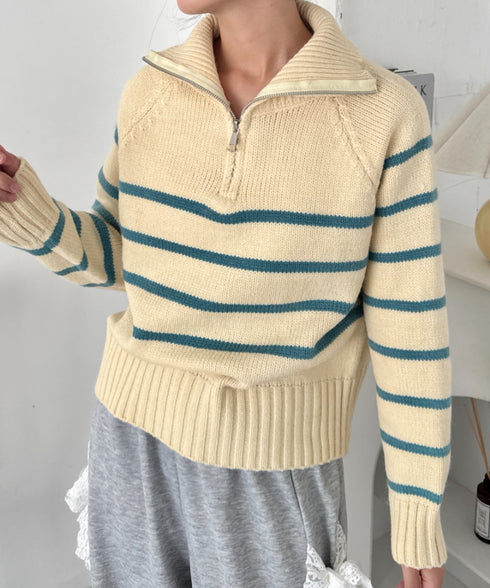 ボーダーハーフジップニットトップス | SL2254002 | イエロー