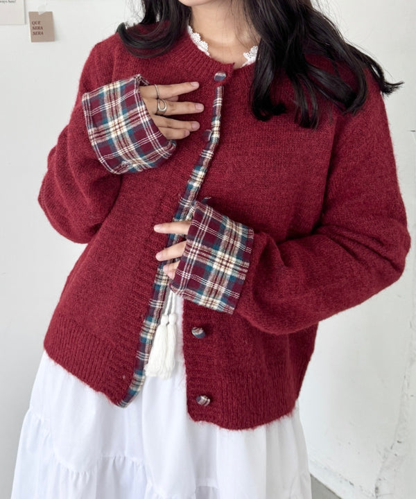 ネルチェックドッキングニットカーディガン | SL2256103 | レッド