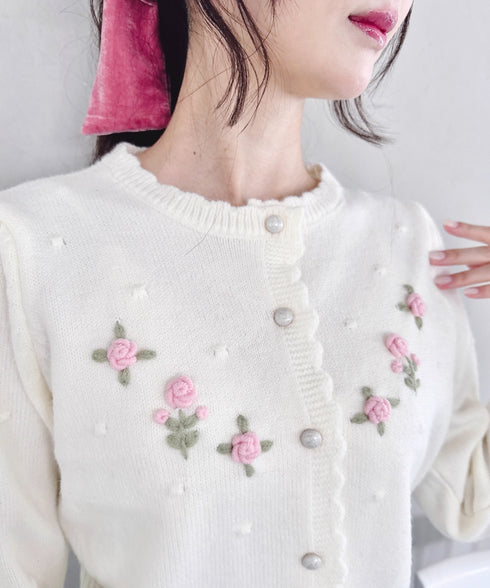 ローズ刺繍ニットカーディガン | LO2256058 | アイボリー