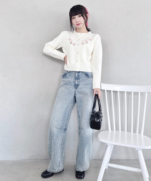 ローズ刺繍ニットカーディガン | LO2256058 | アイボリー
