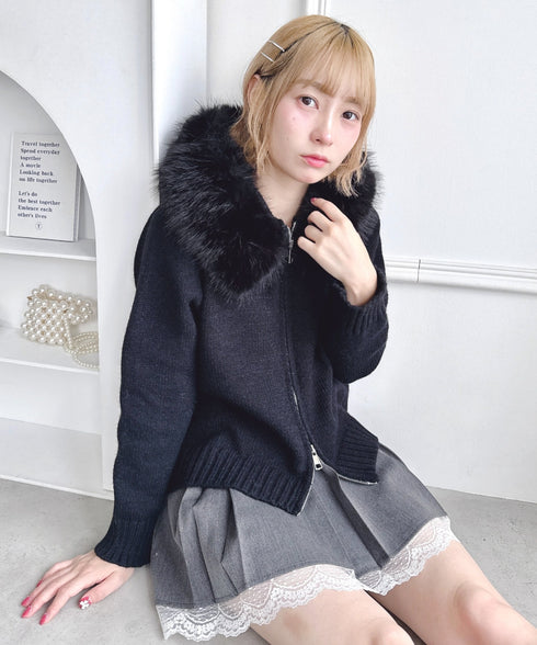 ボリュームファーダブルジップニットフーディ | LO2254012 | ブラック