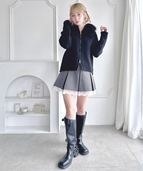 ボリュームファーダブルジップニットフーディ | LO2254012 | ブラック