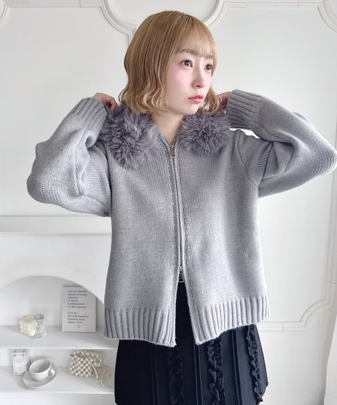 ボリュームファーダブルジップニットフーディ | LO2254012 | グレー