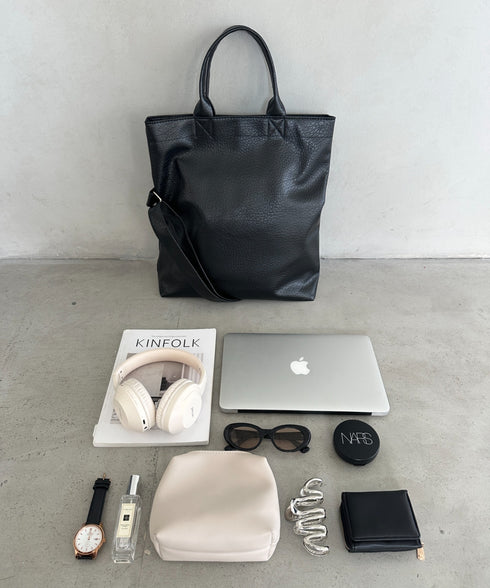 【A4収納可】通勤・通学 2WAY仕様PUトート ショルダーバッグ | MD1256017 | ブラック