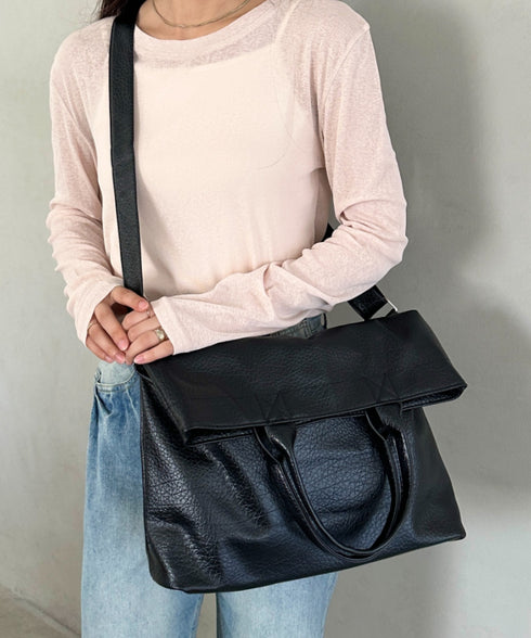 【A4収納可】通勤・通学 2WAY仕様PUトート ショルダーバッグ | MD1256017 | ブラック