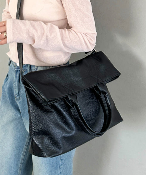【A4収納可】通勤・通学 2WAY仕様PUトート ショルダーバッグ | MD1256017 | ブラック