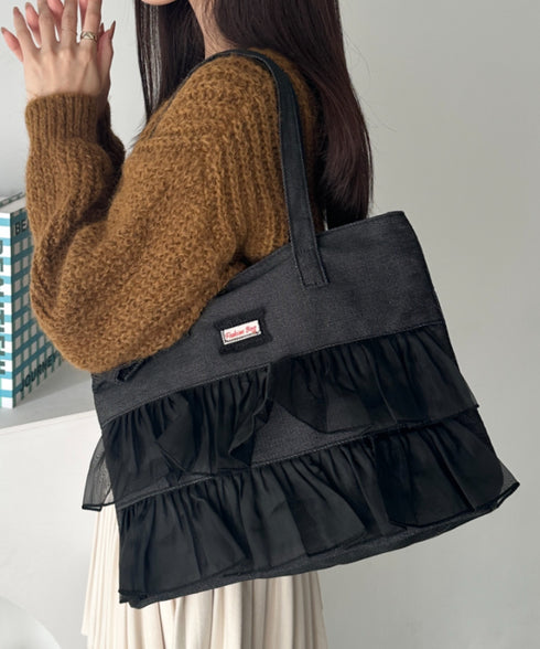 【A4収納可】フリル横型トートバッグ | WR1256013 | ブラック