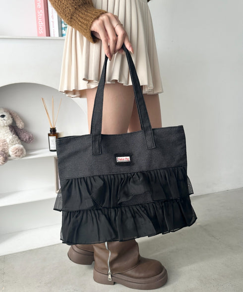 【A4収納可】フリル横型トートバッグ | WR1256013 | ブラック