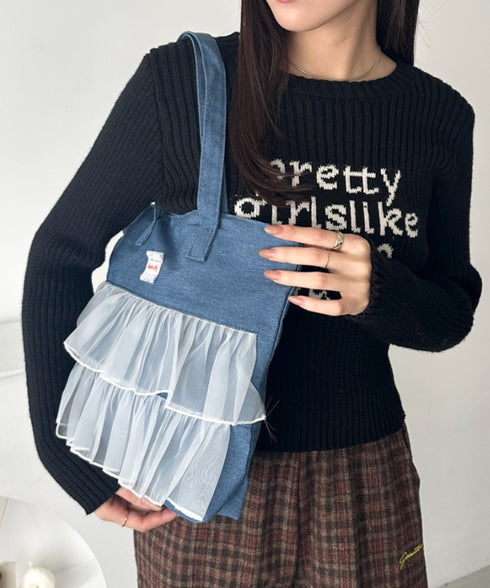 【A4収納可】フリル横型トートバッグ | WR1256013 | ブルー