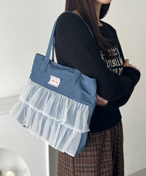 【A4収納可】フリル横型トートバッグ | WR1256013 | ブルー