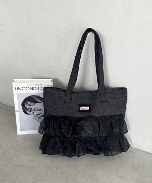 【A4収納可】フリル横型トートバッグ | WR1256013 | ブラック