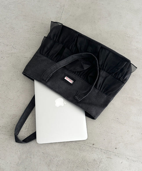 【A4収納可】フリル横型トートバッグ | WR1256013 | ブラック