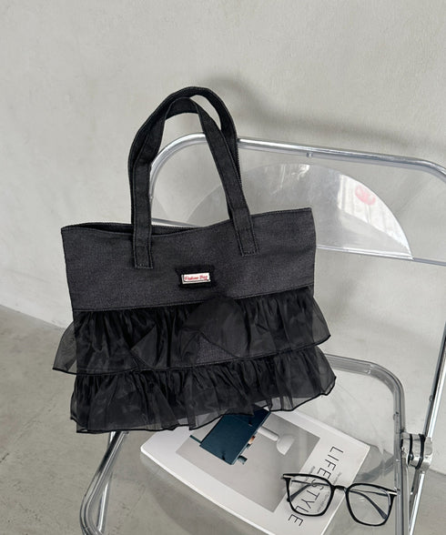 【A4収納可】フリル横型トートバッグ | WR1256013 | ブラック