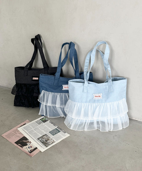 【A4収納可】フリル横型トートバッグ | WR1256013 | ライトブルー