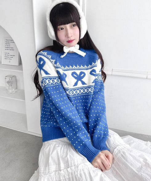 リボンノルディックニットプルオーバー | LO2254013 | ブルー