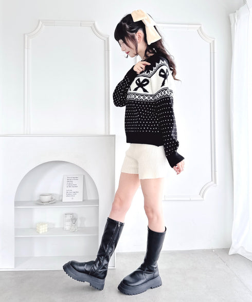 リボンノルディックニットプルオーバー | LO2254013 | ブラック