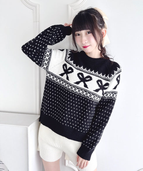 リボンノルディックニットプルオーバー | LO2254013 | ブラック