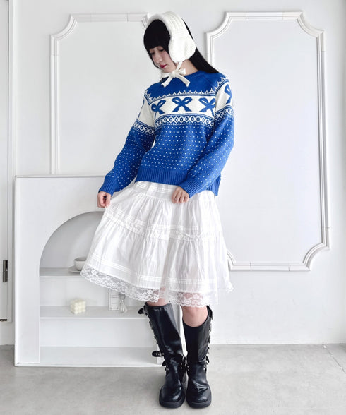 リボンノルディックニットプルオーバー | LO2254013 | ブルー