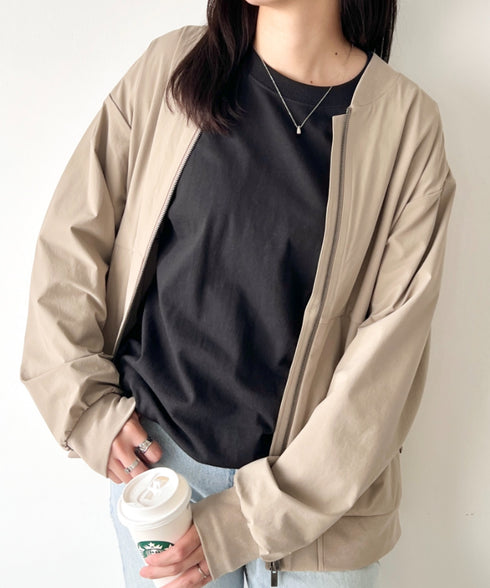 THE NORTH FACE(ザ・ノースフェイス)/軽量 ワンポイントロゴ ジャケット ノーカラーブルゾン/M'S STUD BOMBER | IM2253078 | ダークベージュ
