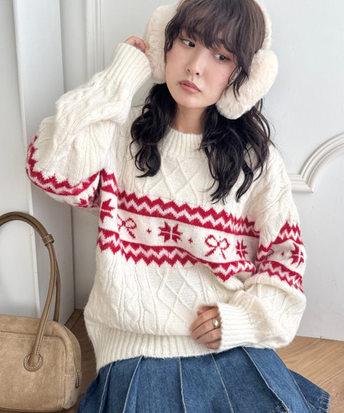 ノルディックリボンジャガードニットプルオーバー | SL2254014 | アイボリー