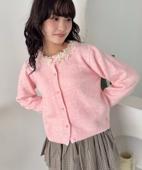 フリルネックニットカーディガン | SL2256110 | ピンク