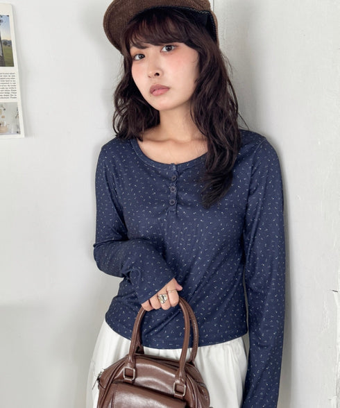 小花柄ヘンリーネックリブトップス | SL2253023 | ネイビー