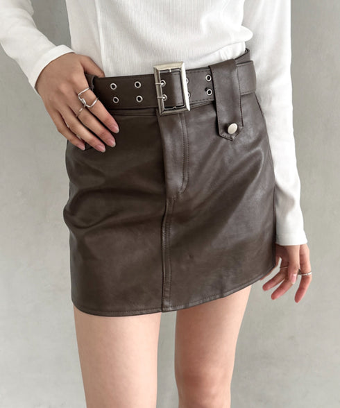 ベルト付きPUミニスカート | BA2253023 | ベージュ